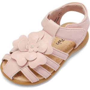 DREAM PAIRS Girls Ksd214 Closed-Toe Flower Summer Dress Sandals Shoes Pink, Size 10 Toddler