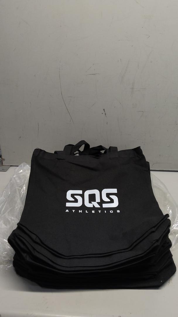 SQS ATHLETICS Natural Canvas Tote Bags  Reusable Shopping Grocery Bag (Black - 12 Pack)
