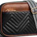 BOSTANTEN Quilted Crossbody Bags for Women Vegan Leather Purses Shoulder Handbags with Wide Strap (Black&brown)