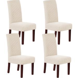 H.VERSAILTEX Stretch Dining Chair Covers Set of 4 Chair Covers for Dining Room Parsons Chair Slipcover Chair Protectors Covers Dining, Feature Textured Checked Jacquard Fabric, Natural