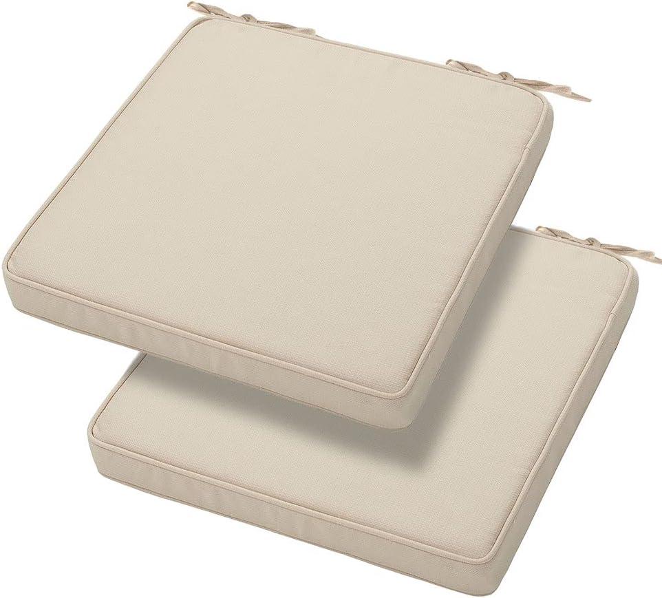 Magpie Fabrics Indoor Outdoor Waterproof Square Chair Cushion, 18" x 18" x 2.5", 2 Pack, Water Resistant Seat Cushions, for Patio Garden Office, Olefin Beige
