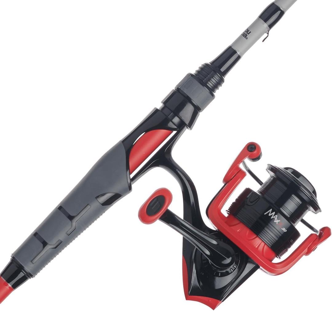 Abu Garcia 6’6” Max X Fishing Rod and Reel Spinning Combo, 3 +1 Ball Bearings with Lightweight Graphite Body & Rotor, Rocket Line Management System, Red, 30 - 6'6" - Medium - 1pc