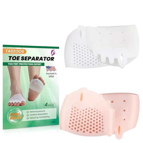 TASZOOS Toe Separators & Metatarsal Pads for Women & Men - 4 PCS Gel Toe Spacers for Pain Relief, Metatarsalgia, Morton's Neuroma, Comfort for Walking, Running, Standing