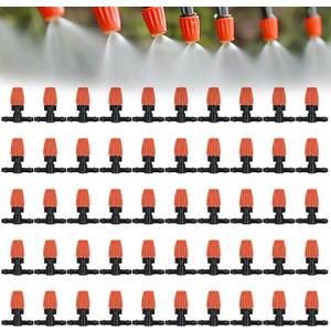 Three-Way Atomizing Nozzle 1/4 Inch, 50 Pcs Adjustable Micro Spray Irrigation Emitters, Drip Irrigation Parts Accessories for Patio Lawn Greenhouse Vegetable Irrigation Supplies