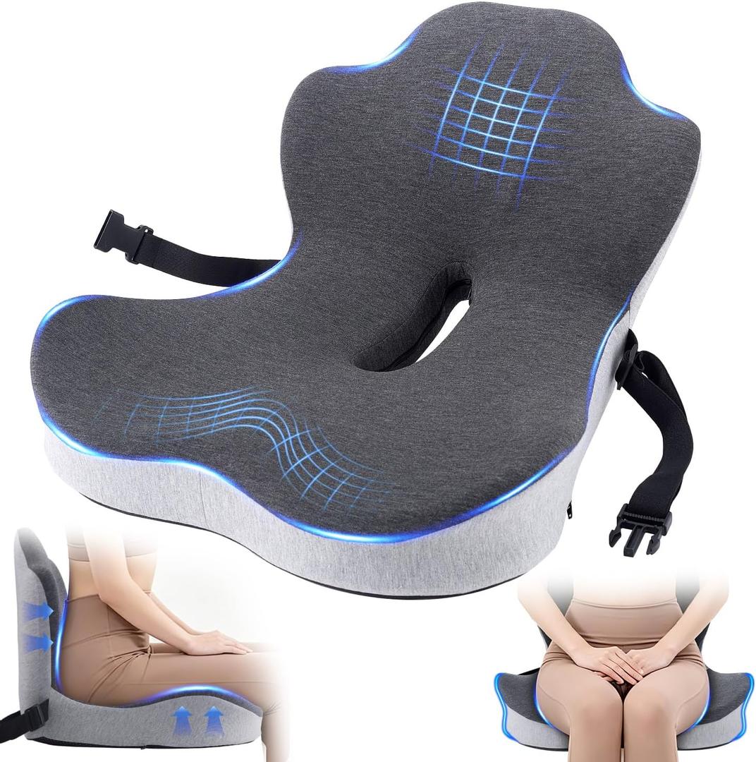 Car Seat Cushion, Truck Driver Seat Cushion L-Shaped Lumbar Support Pillow, Memory Foam Seat Cushion Ergonomic Back Support, Comfort & Support for Long Sitting, Alleviate Back Pain
