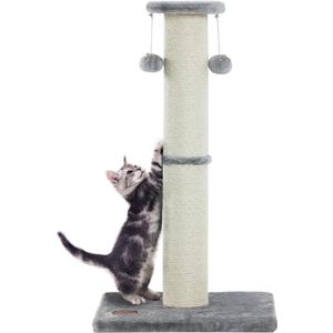 34Inch Tall Cat Scratching Post,4.3Inch Diameter Large Sisal Cat Scratch Post with Ball, Sturdy and Durable Cat Scratcher for Indoor Cats Adults Grey