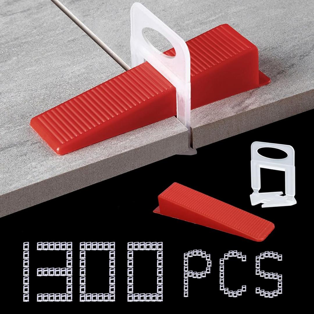 Tile Leveling System 1000-Piece Tile Leveling Spacer Clips and 300-Piece Reusable Wedges Tile Leveler Tool Set for Ceramic Tile and Stone Installation (1/16 Inch)