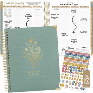 bloom daily planners 2026 Hardcover Calendar Year Goal & Vision Planner (January to December) - Monthly & Weekly Agenda Organizer - 7.5" x 9" - Green Linen