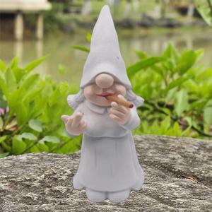 MINICAR Funny Smoking Witch Gnome Statue Outdoor Garden Yard Decoration, Middle Finger Female Knome Figurine Home Office Decor, Novelty Paintable Gift for Women