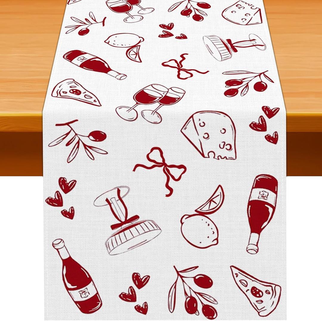 Pudodo That's Amore Table Runner Valentines Day Italian Themed Bachelorette Party Wedding Bridal Shower Kitchen Dining Room Home Decor (13" x 72")