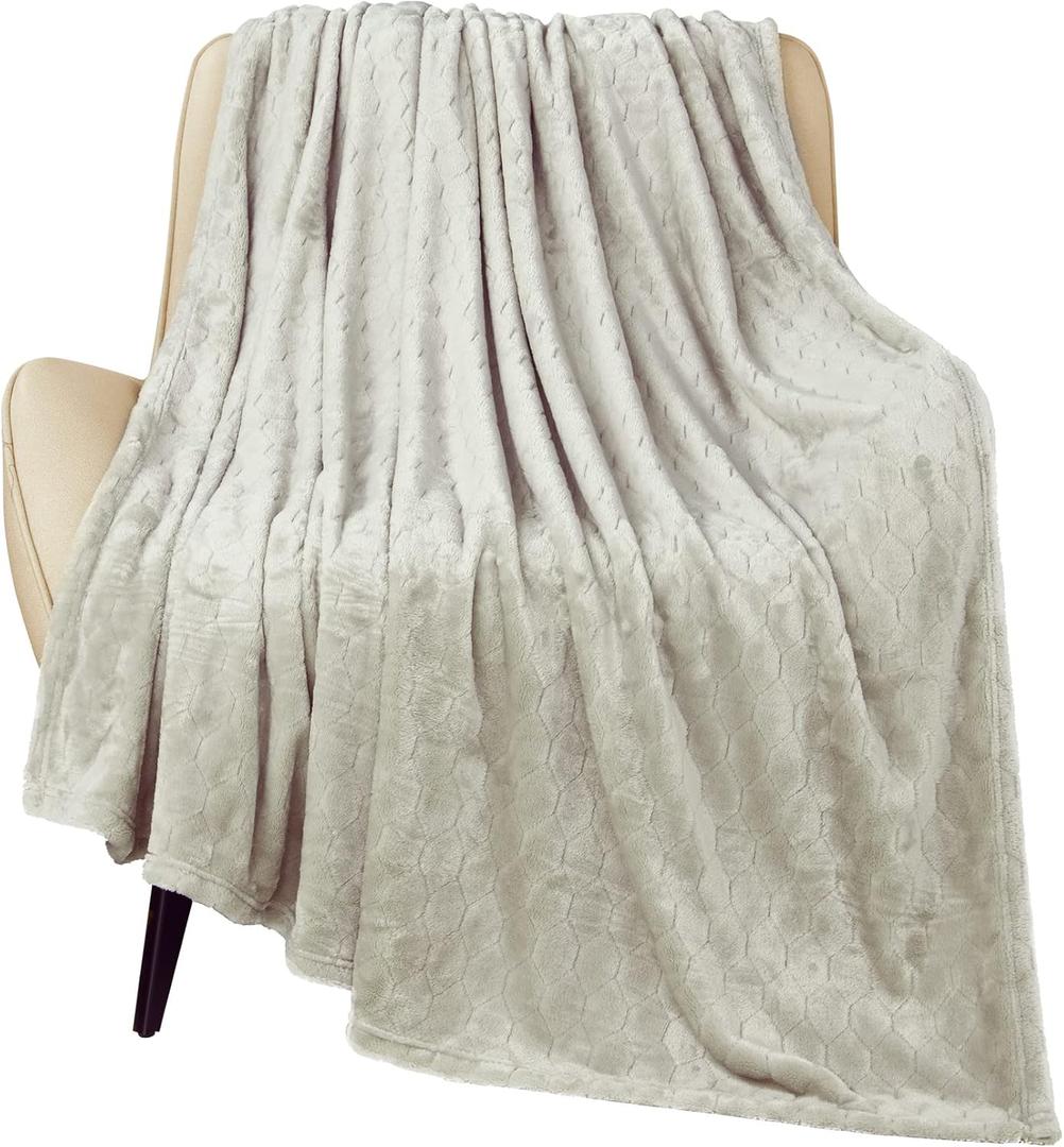TOONOW Fleece Blanket Textured Fuzzy Plush Throw Blanket Twin Size 60" x 80", Super Soft Fluffy Bed Blanket Geometric Pattern Comfy Microfiber Flannel Blankets for Couch, Bed, Sofa, Pumice Stone