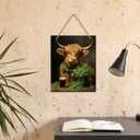 Highland Cow Decor, St Patricks Day Decor, St. Patrick's Day Decorations, Highland Cow Wooden Sign Home Office Living Room Kitchen Coffee Bar Hanging Wall Art Decorations 10 X 8 Inches