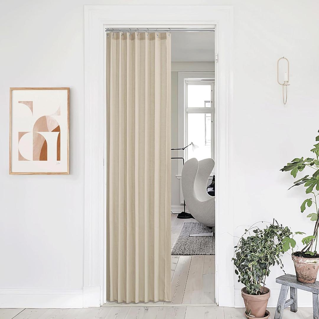 NICETOWN Linen Curtains for Bedroom Living Room, Sheer Door Curtains & Drapes 80 inches Length for Doorway Farmhouse Country Accordion Style Curtain for Sliding Glass Door, 38" Wide, Angora, 1 Panel
