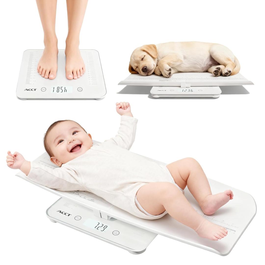 Baby Scale, Multifunctional Baby Weight Scale, Pet Scale for Puppy, Cat, Adult Scale Up to 330lbs, Accurate Digital Scale with Hold Function, 23-inch Height Measurement, 5 Units, LCD Screen