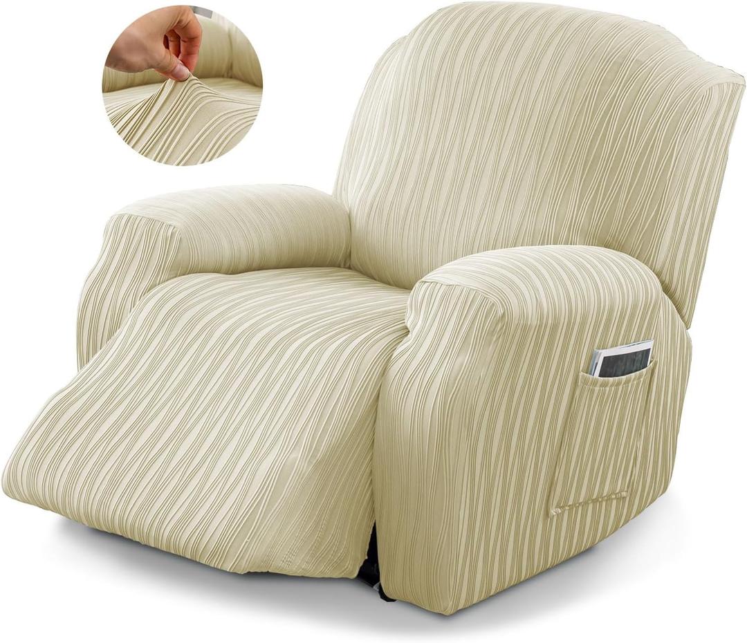 Recliner Cover Stretch Soft Couch Cover for Dogs, Sofa Slipcover for Recliner Couch Leakproof Furniture Protector for Kids, Pets (Beige)