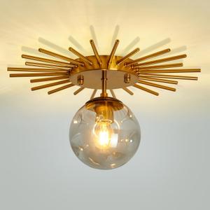 UOFUS Gold Sunburst Semi Flush Mount Ceiling Light Fixture with Glass Globe 1-Light Small Chandelier Farmhouse Ceiling Lamp for Hallway Stairwell Foyer Office Entryway