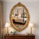 Vercraft 24" x 36" Vintage Gold Mirror for Wall, Antique Gold Oval Baroque Mirror with Imitation Metal Frame, Ornate Wall Decor for Entryway, Fireplace, Living Room, Hallway