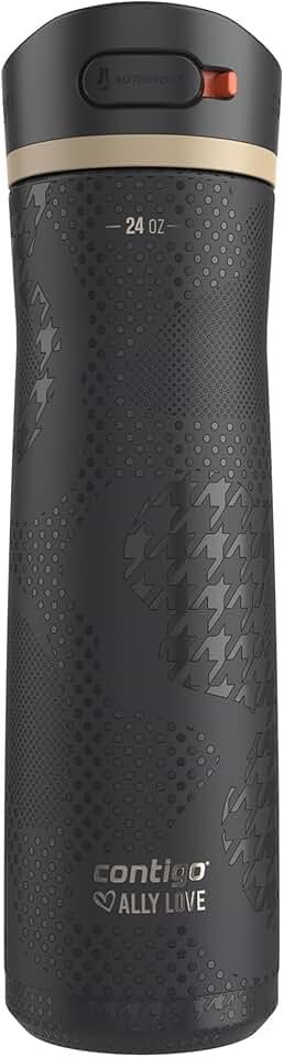 Contigo x Ally Love Ashland Chill 2.0, Stainless Steel, Spill Proof Water Bottle with AutoPop Easy Lean Lid, BPA Free, 24oz, Licorice Missing lid