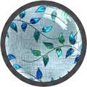 4 Pack Drawer Knobs Stained Glass Blue Leaves Crystal Glass Round Knobs Pulls Handles for Cabinets Dressers Kitchen Bathroom - Cupboards Wardrobes Hardware Furniture Knobs