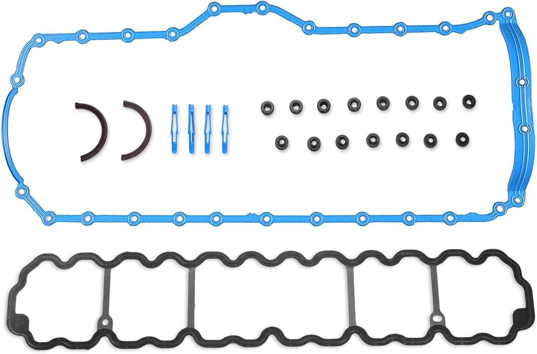 Oil Pan Gasket OS34308R VS50458R, Compatible with 2000-2001 Jeep Cherokee, 2000-2004 Grand Cherokee, 2000-2006 Wrangler TJ 4.0L Oil Pan Gasket Kit