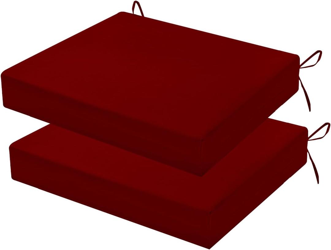 Outdoor Chair Cushions Set of 2, 18.5 x 16 Inch Patio Chair Cushions for Outdoor Furniture, Water Resistant Outdoor Patio Chair Cushions with Non-Slip Ties(Dark Red)