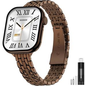 MioHHR Slim Metal Bands Compatible with Apple Watch Band 49mm 46mm 45mm 44mm 42mm (Series 3/2/1), Thin Stainless Steel Bands for Women iWatch Series 11 10 9 8 7 6 5 4 3 2 1 SE3/2/1 Ultra 3/2/1, Coffee