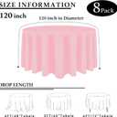 8 Packs 120 Inch Pink Round Tablecloth for Circle Tables, Washable Polyester Tablecloths, Wrinkle Resistant Table Cloth for Spring Wedding Party Banquet Dining