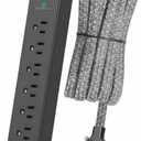 Surge Protector Power Strip 10FT, 10-in-1 with 6 AC Outlets 4 USB Ports(2 USB-C), Ultra Flat Plug Braided Extension Cord, Wall Mountable, 1080J Surge Protection, ETL Listed, Black