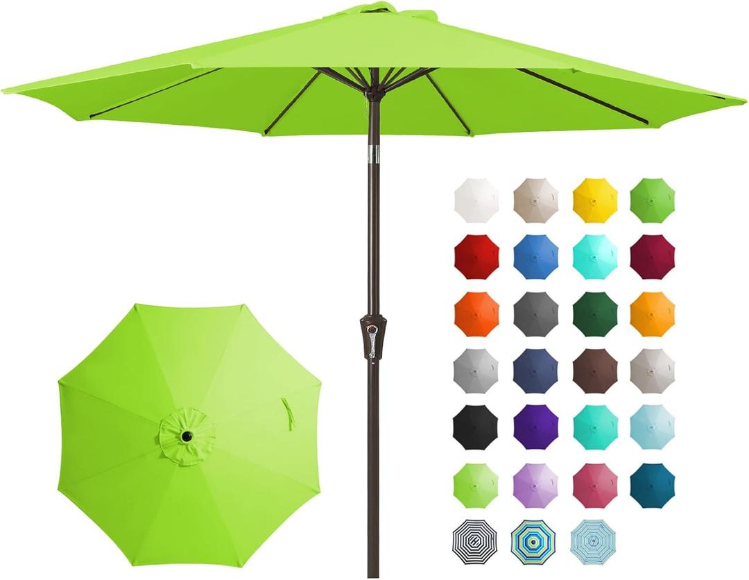 JEAREY 7.5FT Patio Umbrella Market Table Umbrella with 6 Sturdy Ribs, Push Button Tilt/Crank Outdoor Umbrella for Garden, Deck, Backyard, Pool and Beach,Bold, Green