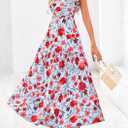PRETTYGARDEN Women's 2026 Summer Floral Midi Dress Cap Sleeve V Neck Ruffle Long Flowy Boho Casual Beach Vacation Dresses (Blue, M)