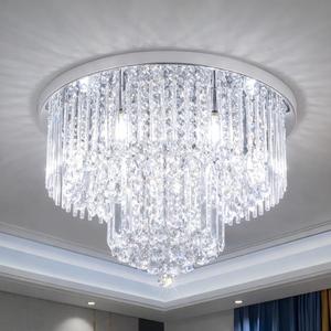 Modern Chrome K9 Crystal Chandelier Flush Mount Ceiling Light, D22 x H13