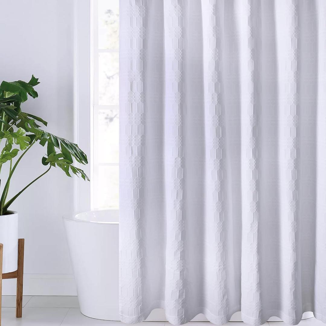 Chlophy White Shower Curtain Cotton Shower Curtain Textured Cloth Thick Fabric Farmhouse Shower Curtains for Bathroom Elegant Aesthetic Hotel Style 72x72 inches