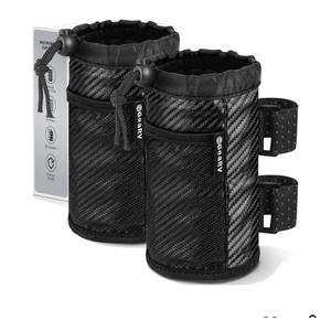GEARV 2Pack Cup Holder for Bike, Scooter and Wheelchair, Water Bottle Holder for UTV/ATV, Walker, Golf Cart and Beach, Universal Drink Holder Accessories with Net Pocket and Cord Lock (Carbon Fiber)