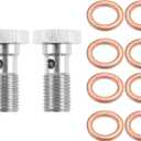 X AUTOHAUX 2pcs Stainless Steel AN4 7/16-20 Thread Brake Line Banjo Bolt with Copper Washers Single Banjo Bolt 25mm Length