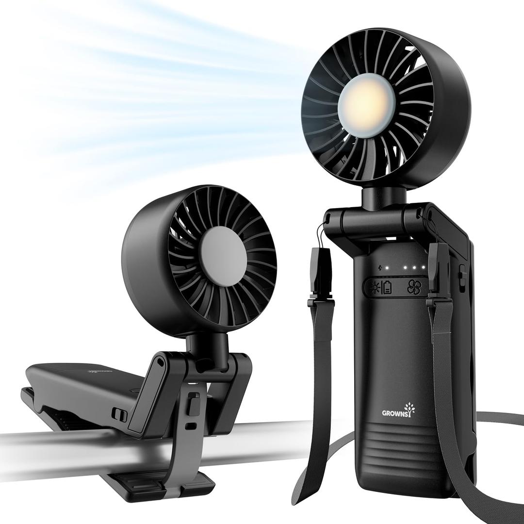 GROWNSY Portable Stroller Fan with Clip | Foldable Baby Fan for Car Seat | Small Handheld Fan with Soft Night Light | Rechargeable 4-Speed Mini Fan for Baby Carrier/Beach/Travel/Crib/Camping (Black)