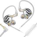 KZ ZS12 PRO 2 in Ear Monitor,1DD+5BA Hybrid Wired Earbud,IEM Earphones,Gaming Earbuds,HiFi Deep DASS IEM for Gaming,KZ Earbuds with 2PIN Cable for Audiophile (with Microphone, Silver)