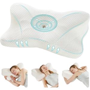 NEWBULIG Cervical Neck Pillow, Ergonomic Memory Foam Pillow for Neck Pain Relief, Contour Bed Pillow with Neck Support for Side, Back & Stomach Sleepers, Queen, White