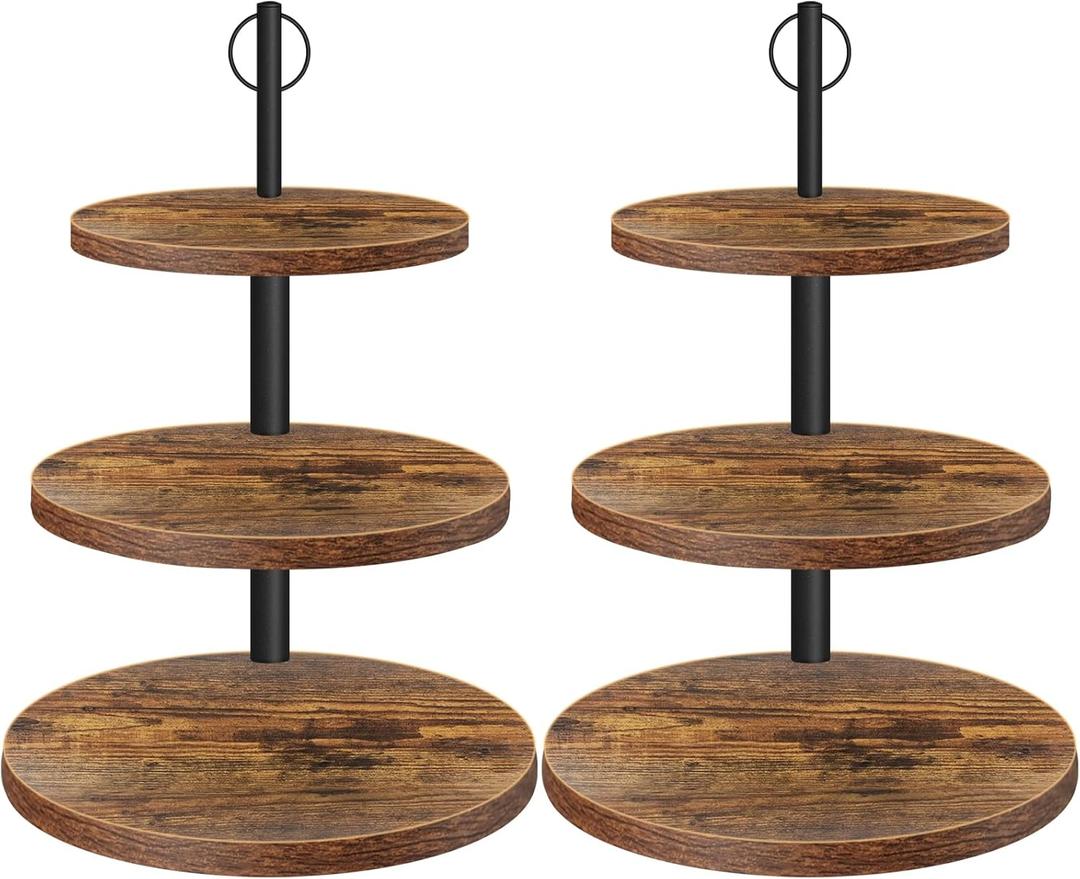 Cupcake Stand, 3 Tier Cake Stands Rustic Dessert Table Display Set Wood Cupcake Tower Cake Stand Tiered Tray Stand for Wedding Birthday Baby Shower 2 Pack