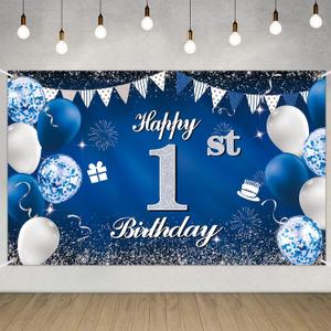 IMISI Happy 1st Birthday Decorations for Boys Girls Blue Birthday Banner for Party Backdrop for Men Women Party Decoration Supplies