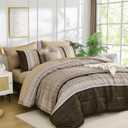 Dintszyayue Brown Comforter Set Queen Size, 8 Pieces Boho Striped Bed in a Bag Soft Microfiber Bedding Set for All Season