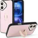 KANGHAR for iPhone 16 Case Stand White and Pink Stripes Full Body Rugged Shockproof Protection Glossy Protective Slim Case 6.1 Inch