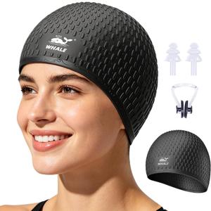 Whlae Extra Large Swim Cap, Featuring A Durable Silicone Strap and Waterproof Ear Design, Suitable for Long Hair, Thick Curly Hair and African Braids