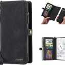 Simicoo Pixel 8 Pro Wallet case, Pixel 8 Pro Flip Leather case Card Slots Holder Zipper Purse Detachable Magnetic Cover Hand Strap Cash Pocket Pouch Wallet for Woman Man (Black)