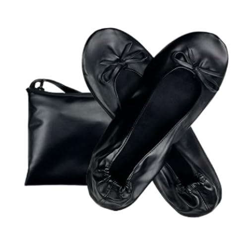 ccafgho Women's Foldable Ballet Flats Portable Slip-On Shoes for Wedding, Travel, Work & Driving (Black XL)