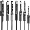 Square Hole Drill Bit, Steel Hardness Sharp Mortising Chisel Set 1/2-Inch, 1/4-Inch, 3/4inch, 3/8-Inch, 5/8-Inch, 5/16-Inch, 9/16-Inch Woodworking Mortiser Drill Bit-7pcs