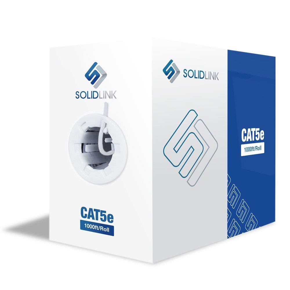 CAT5e Ethernet Cable 1000ft 24AWG Solid CCA UTP Unshielded CAT 5e, High Speed Lan Network, RJ45 Cable, Easy Pull Box Ethernet Cord (White)