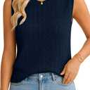QUALFORT Sleeveless Tank Tops for Women, Crochet Summer Sweater Vest, Hollow Out Knit Casual Shirts, Beach Vacation Outfits (Blue, M)