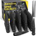 MIKKUPPA M14x1.5 Wheel Spike Black Lug Nuts, 32pcs Black Spike Lug Nuts 14mmx1.5 Solid 4.4" Tall Acorn Lug Nut with 1 Socket Key Replacement for Chevy Silverado 1500 2500 3500, F-150 F-250 F-350
