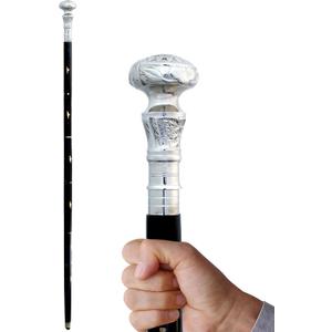Vintage Silver Brass Handle Victorian Foldable Wooden Black Walking Stick Cane Ideal Gift Men Walking Cane Wooden Walking Stick Silver Brass Handle Knob Gift