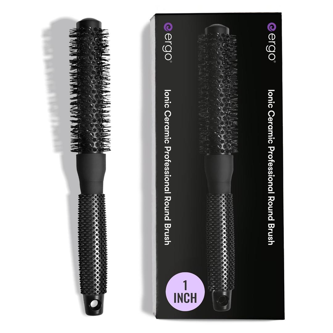 ERGO Ceramic Ionic Round Brush for Blow Out - Salon Quality Hair Brushes for Women - Roller Brush for Blow Drying, Wet and Dry Hair Styling, Volumizing Hair Care - ER25: 1" (Small - 1 Inch)